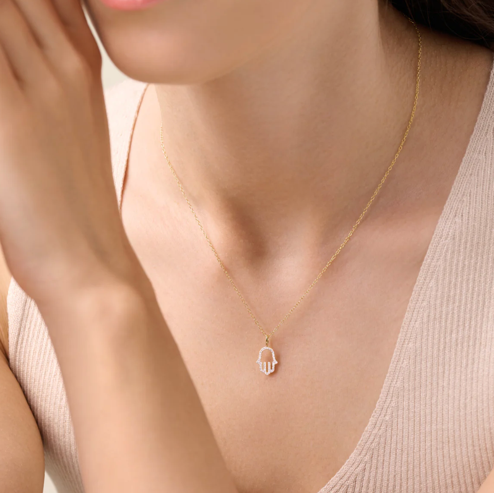 Hamsa Pendant Necklace in 14K Yellow Gold-Plated Sterling Silver