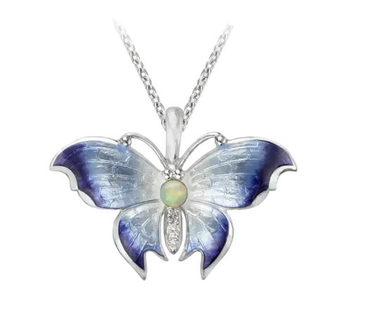 Blue Butterly Necklace - Opal White Sapphires